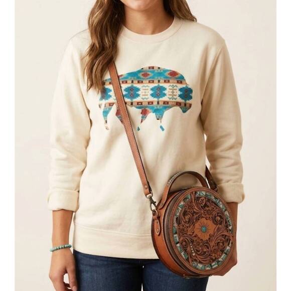 REBEL ROSE Tops - NEW REBEL ROSE crewneck aztec buffalo sweatshirt in cream